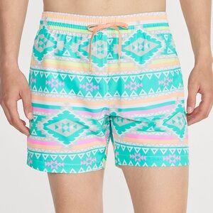 Chubbies Turquoise and Pink Aztec Swim Trunks